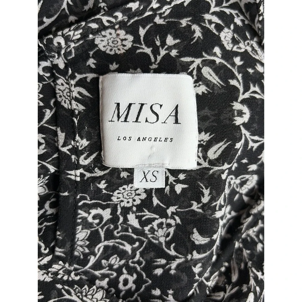 MISA Los Angeles Black White Floral Paisley Smocked Midi Dress XS Made in USA